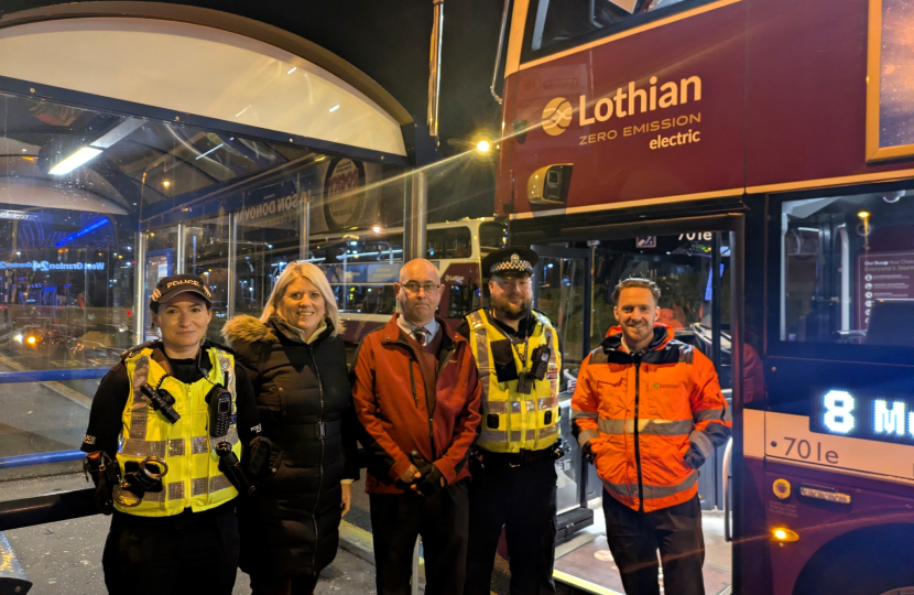 Sue Webber MSP with Police Scotland officers and Lothian Buses staff